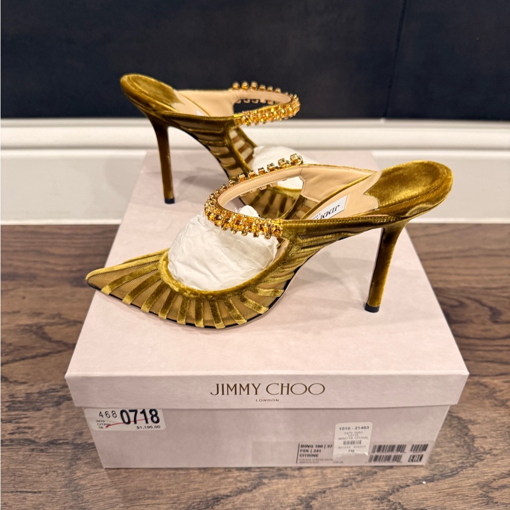 🚫SOLD🚫 Jimmy Choo Bing Crystal Embellished Pointed Toe Mule Pump - EUR 37 - Picture 10 of 12